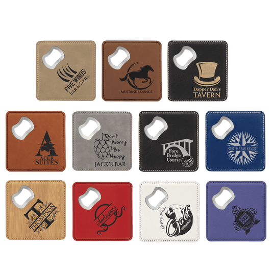 4" x 4" Leatherette Bottle Opener Coaster - Hype etch
