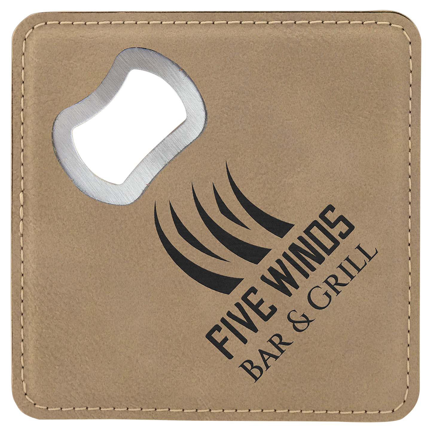 4" x 4" Leatherette Bottle Opener Coaster - Hype etch
