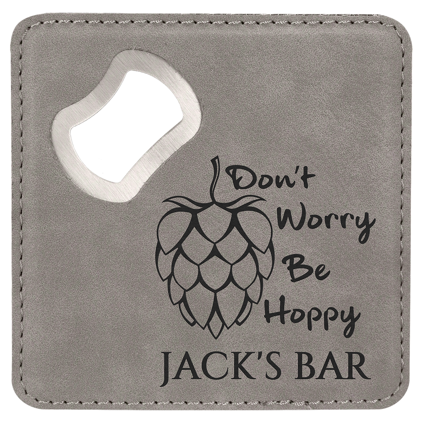 4" x 4" Leatherette Bottle Opener Coaster - Hype etch